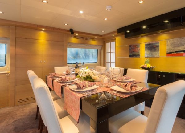 dining table luxury yacht bilgin 34m madness