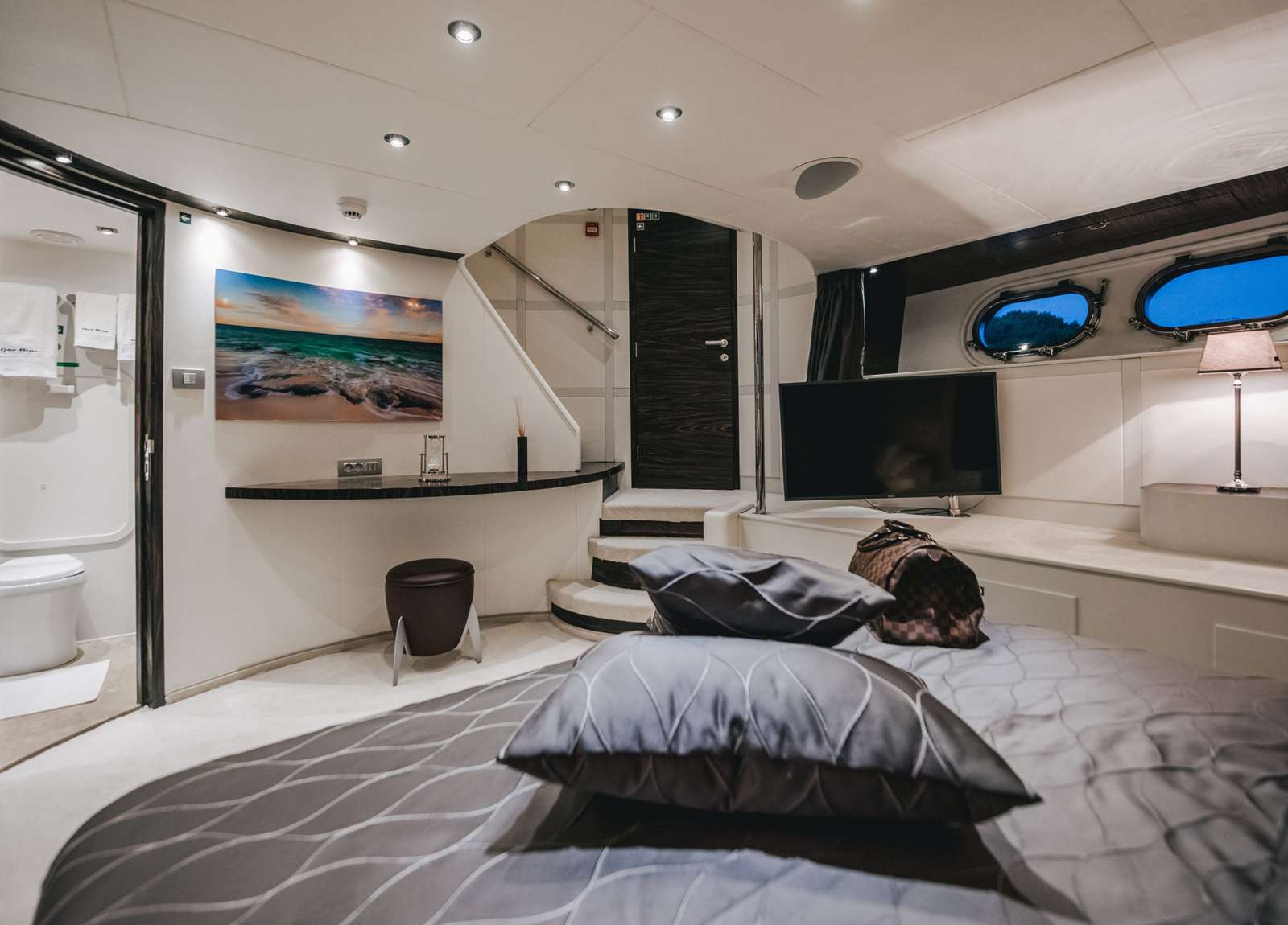 mega yacht oceanline 127 one blue cabin