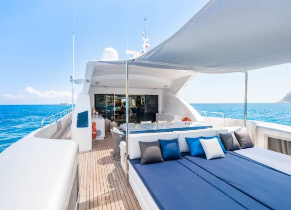 upperdeck luxury yacht tecnomar 120 sunbathing