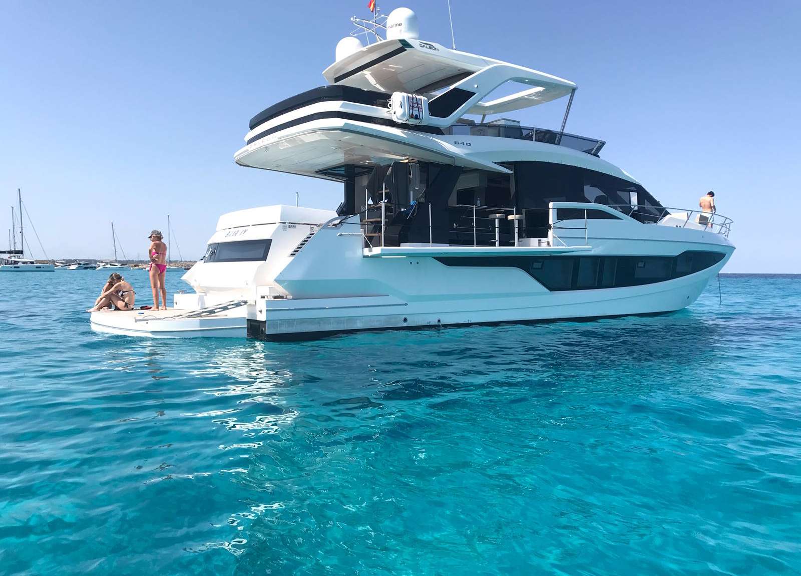 rear luxury yacht galeon 640 fly habana iv balearic islands