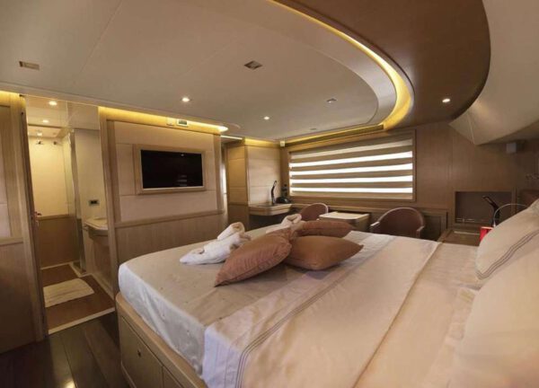 master cabin luxury yacht ferretti navetta 26m dana greece