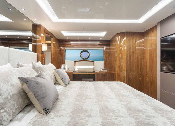 luxury yacht sunseeker 86 blue infinity balearic islands master cabin bed