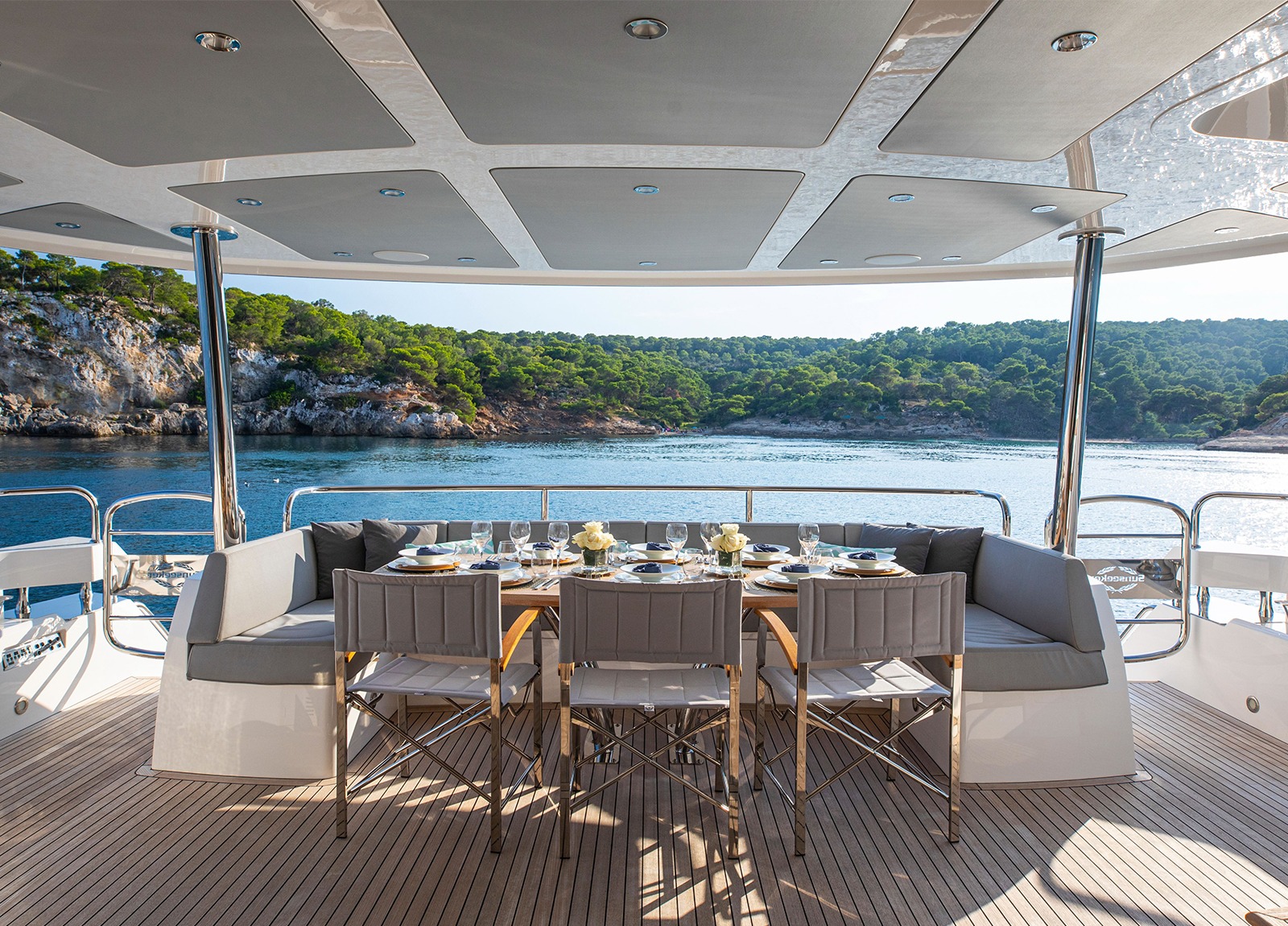 dinning table luxury yacht sunseeker 86 rush x balearic islands mallorca ibiza