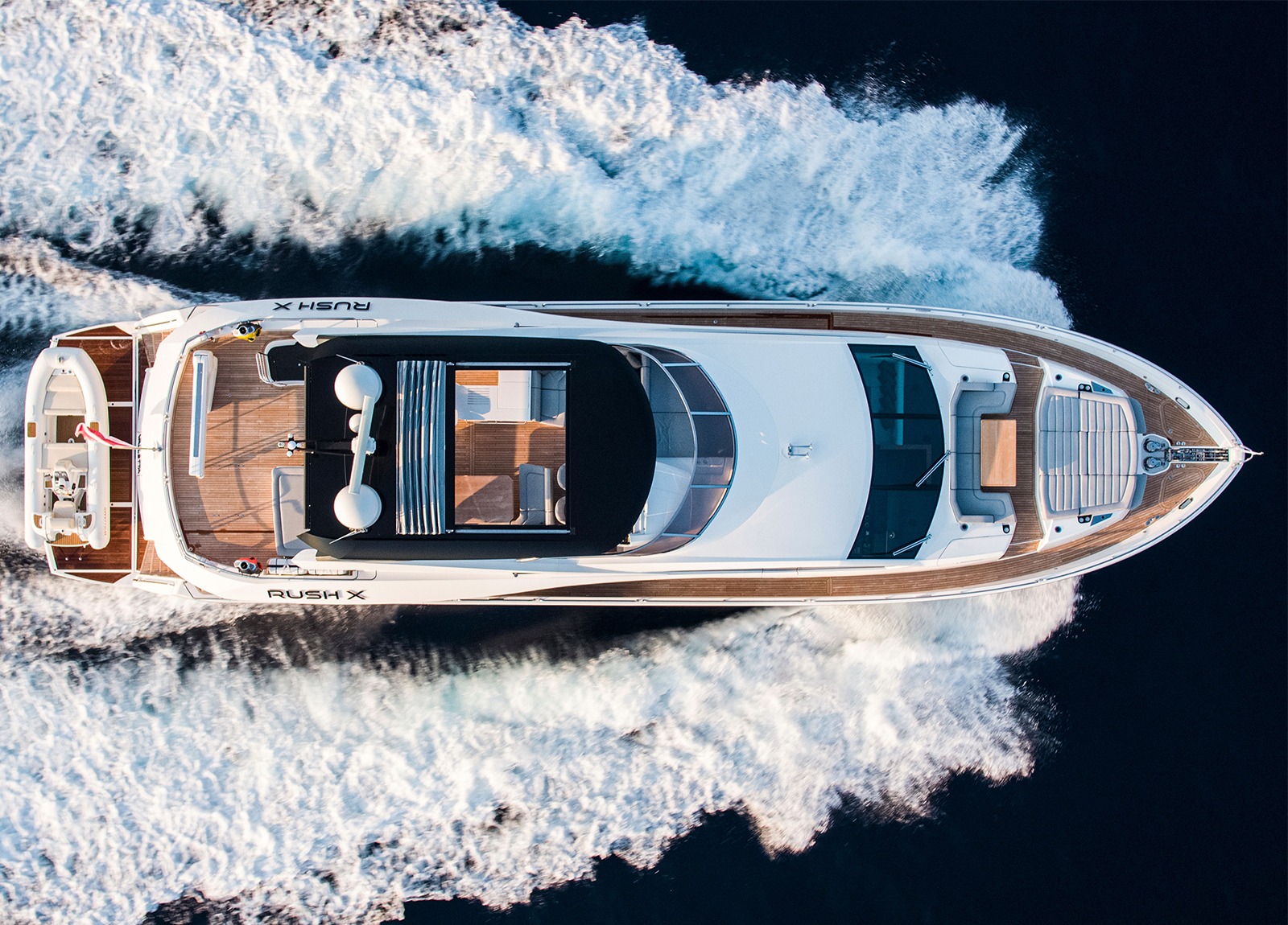 drone view luxury yacht sunseeker 86 rush x balearic islands mallorca ibiza